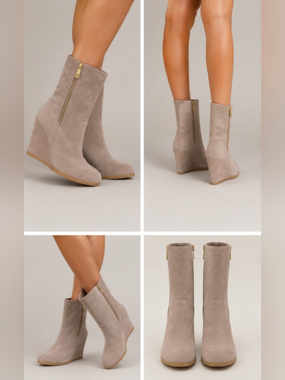Coach Danee Taupe Suede Shearling Wedge Ankle Boots with Side Zip 10 - Picture 12 of 16